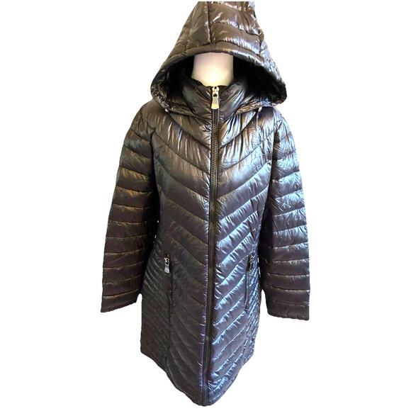 Black Puffer Down Winter Jacket Long Packable Quilted womens L Calvin Klein Y2K - Picture 2 of 16